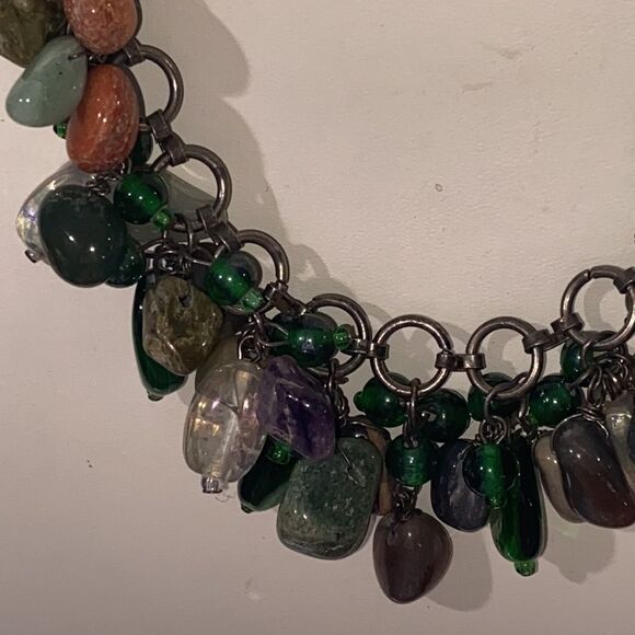 Vintage Semi Precious Stone & Green Glass Cluster Necklace - Picture 6 of 16
